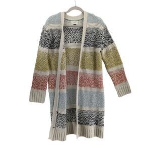 Universal Thread Wool Blend Long Cardigan S Multicolored Stripe Open Front Layer